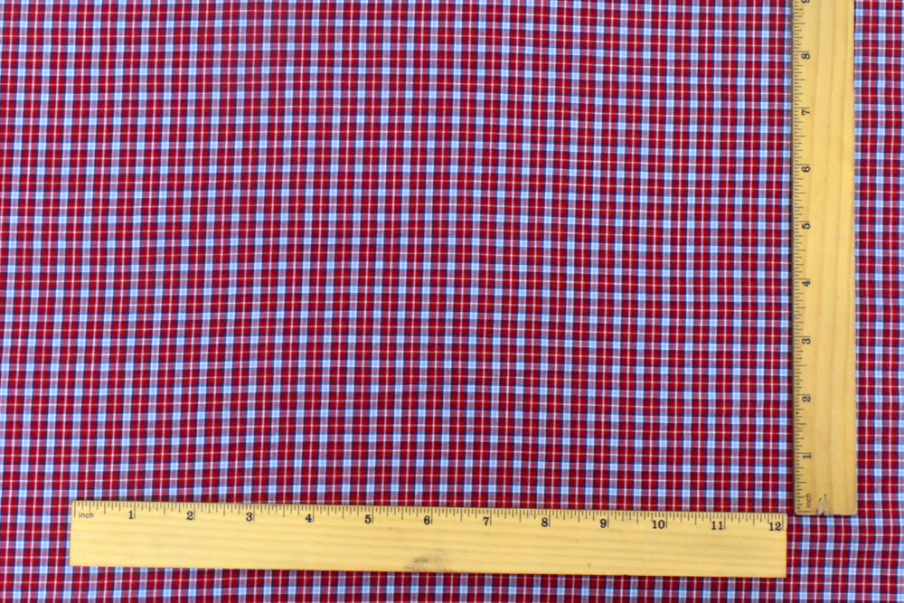 Red-Blue-Multi Plaid Cotton Polyester Madras Woven Fabric - Image 5