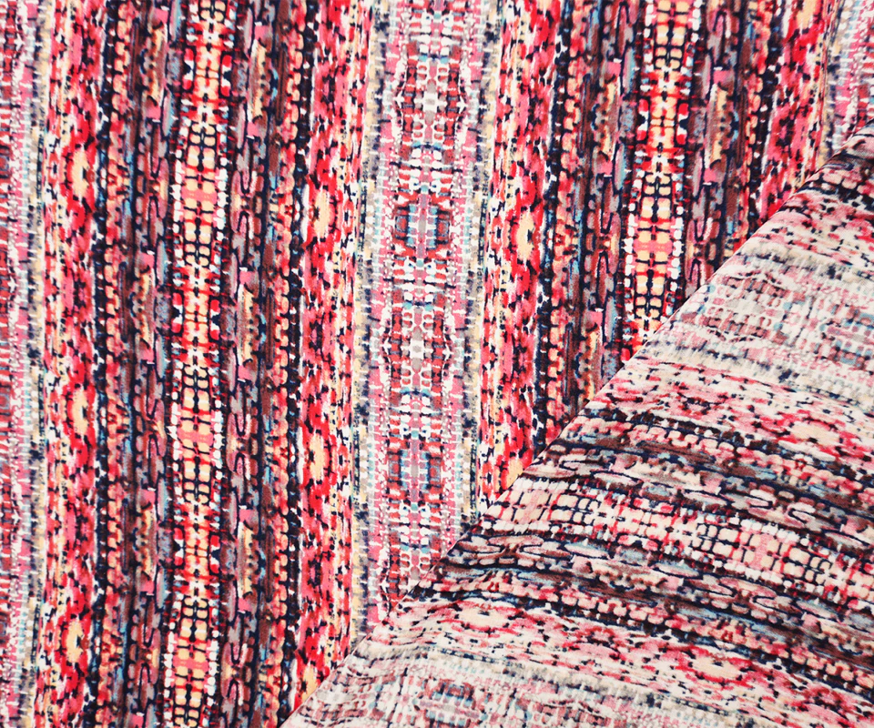Red-Blue-Multi Rayon Abstract Printed Voile Woven Fabric - Image 2
