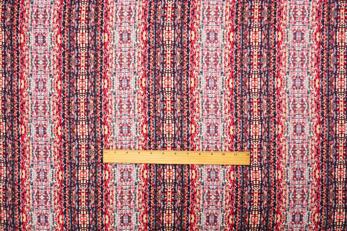 Red-Blue-Multi Rayon Abstract Printed Voile Woven Fabric - Image 4