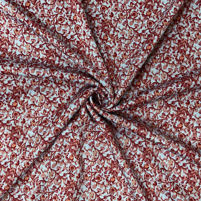 Red-Blue Poly Spandex Stretch Floral Printed Jersey Knit Fabric