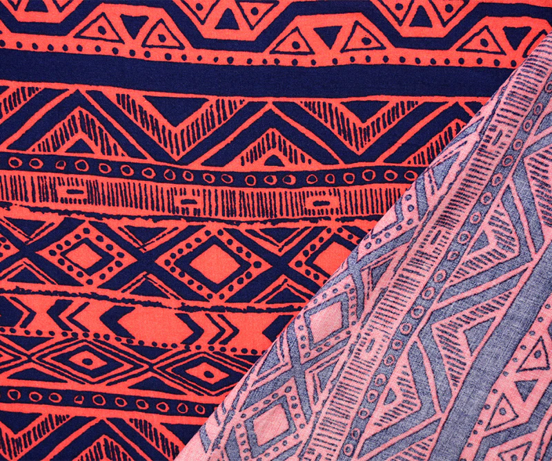 Red-Blue Rayon Aztec Printed Challis Woven Fabric - Image 2