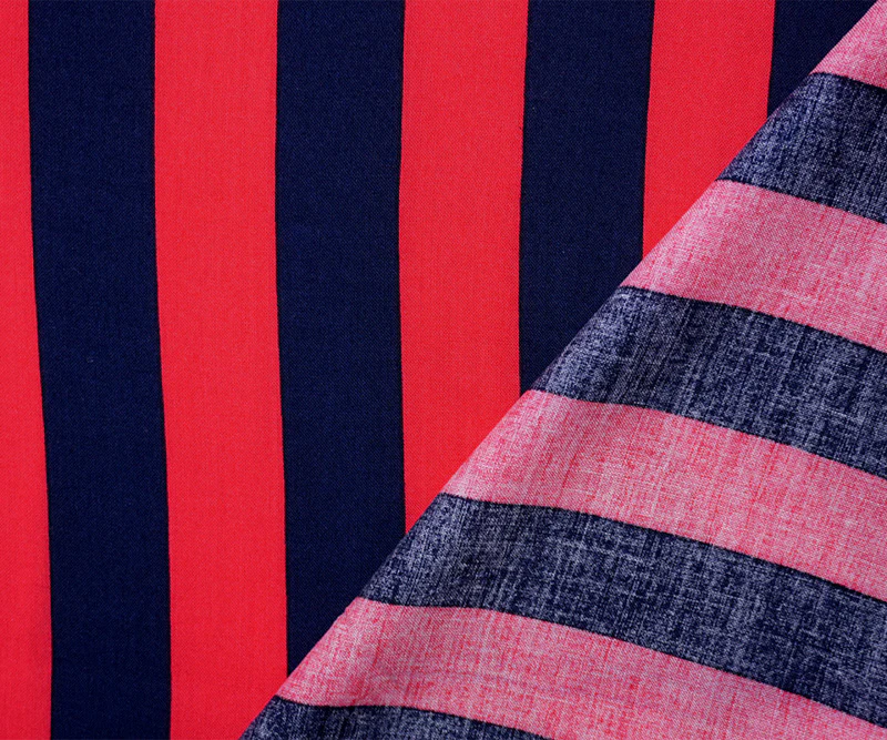Red-Blue Rayon Stripe Printed Challis Woven Fabric - Image 2