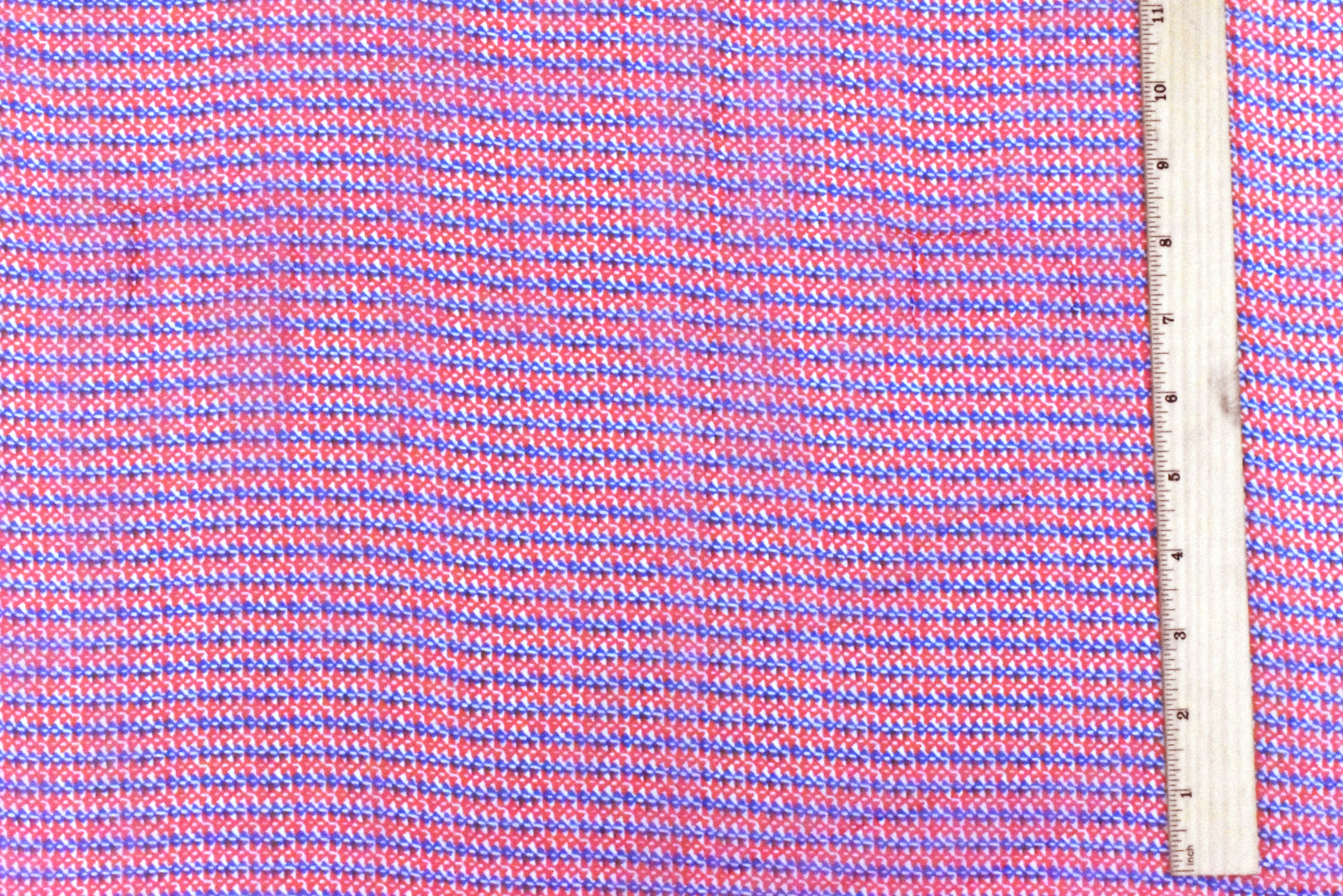 Red-Blue-White Mini Aztec Stripe Printed Silk Chiffon Woven Fabric - Image 4