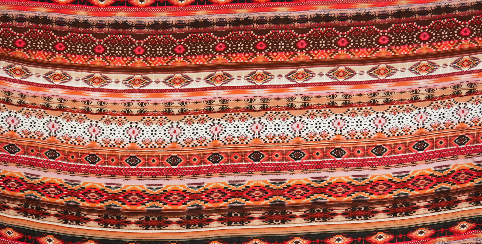 Red-Brown-Multi Rayon Ikat Printed Challis Woven Fabric - Image 2