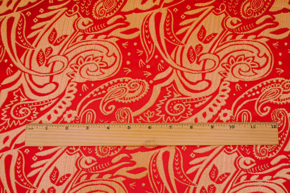 Red-Brown Polyester Paisley Baroque Pattern Chinese Brocade Fabric - Image 4