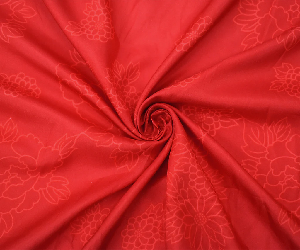 Red-Coral Silk Floral Printed Charmeuse Woven Fabric - Image 3
