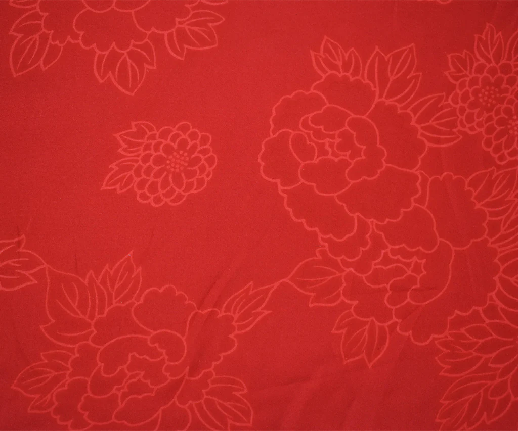 Red-Coral Silk Floral Printed Charmeuse Woven Fabric - Image 4