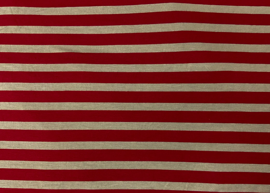 Red-Gray Rayon Spandex Stretch Stripe Jersey Knit Fabric - Image 2