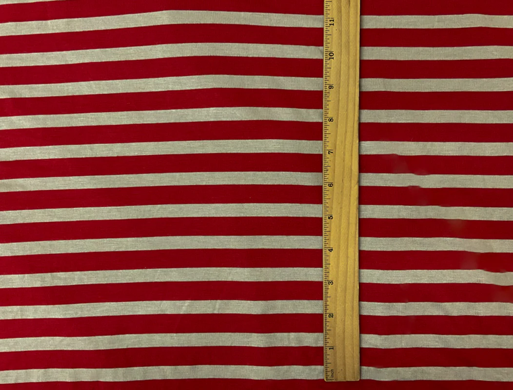 Red-Gray Rayon Spandex Stretch Stripe Jersey Knit Fabric - Image 3
