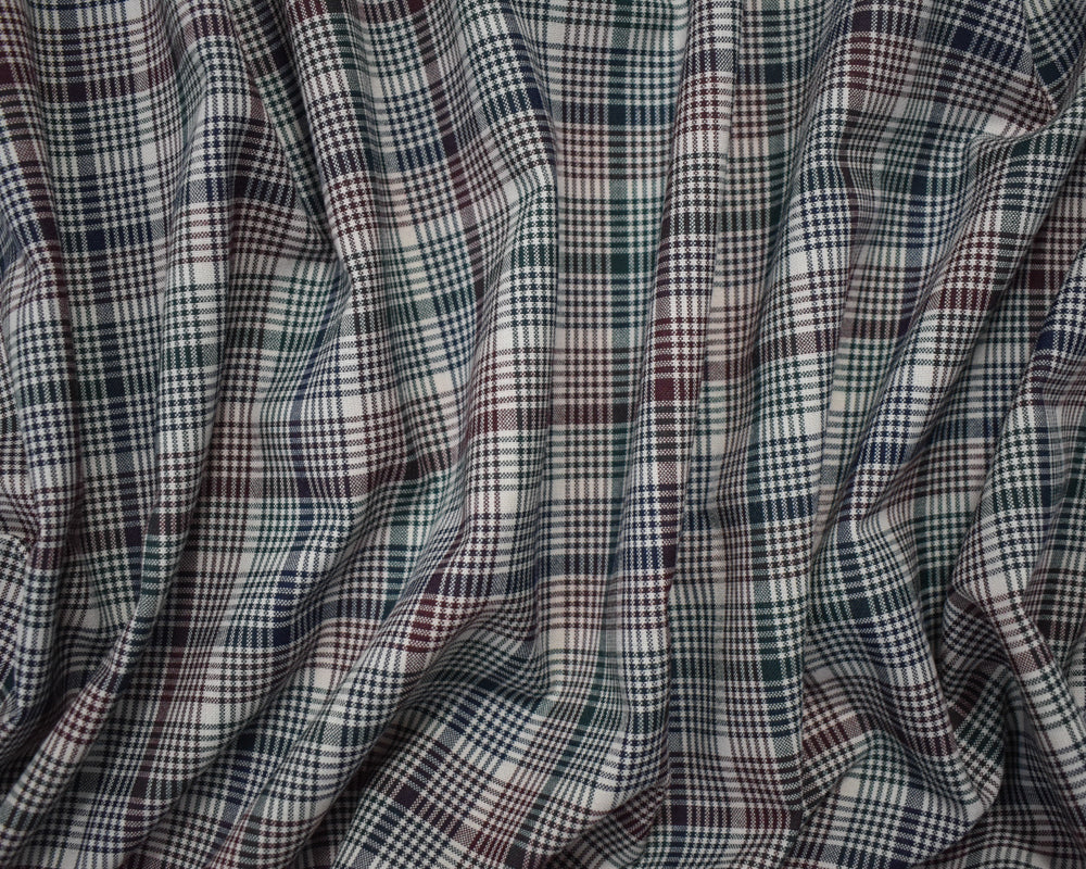 Red-Green-Multi Poly-Wool Japanese Plaid Woven Shirting Fabric - Image 3