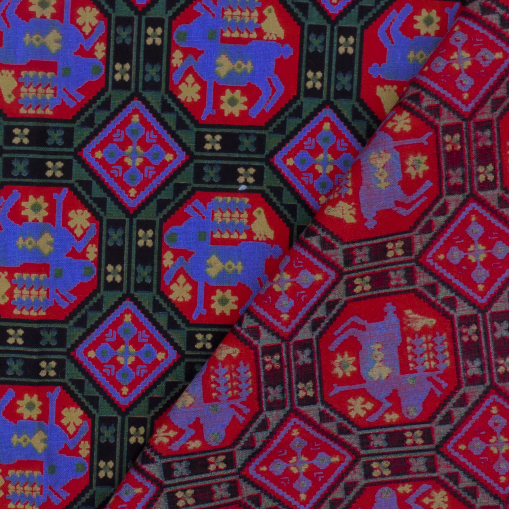 Red/Green/Multi Vintage 1950s Reindeer Print Shirting Fabric - Image 4