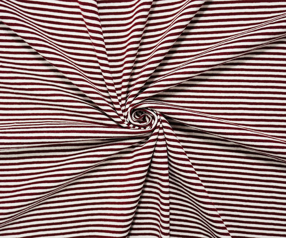 Red-Ivory Poly Blend Stretch Stripe Jersey Knit Fabric - Image 2