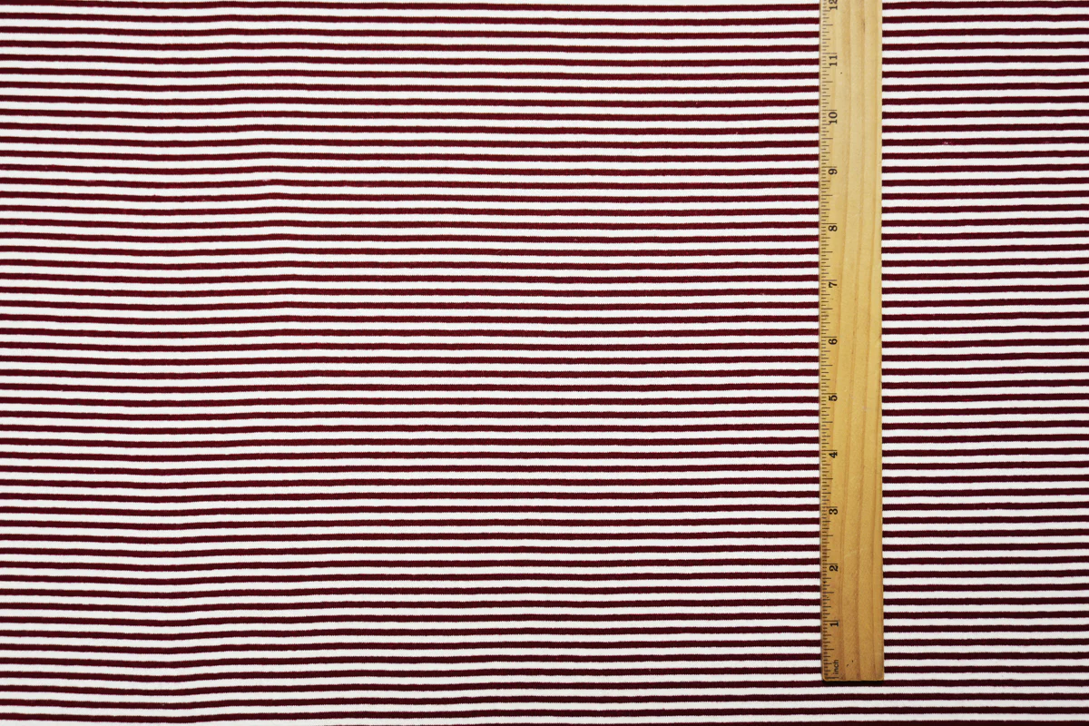 Red-Ivory Poly Blend Stretch Stripe Jersey Knit Fabric - Image 4