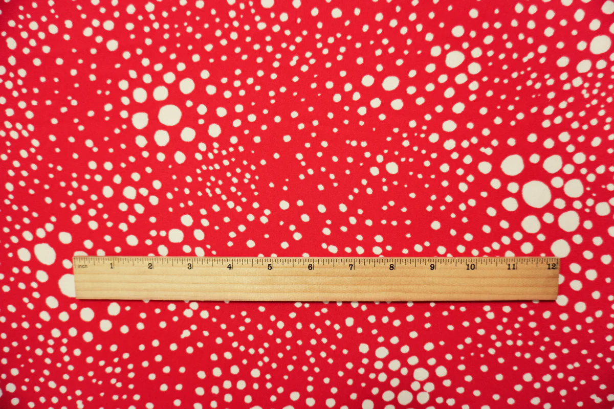 Red-Ivory Poly Dot Printed Georgette Woven Fabric - Image 5