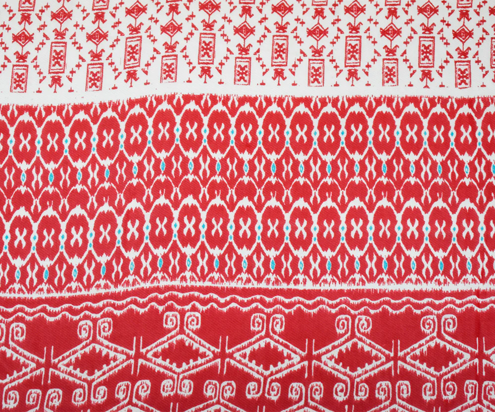 Red-Ivory-Turquoise Poly Aztec Border Printed Chiffon Woven Fabric - Image 4