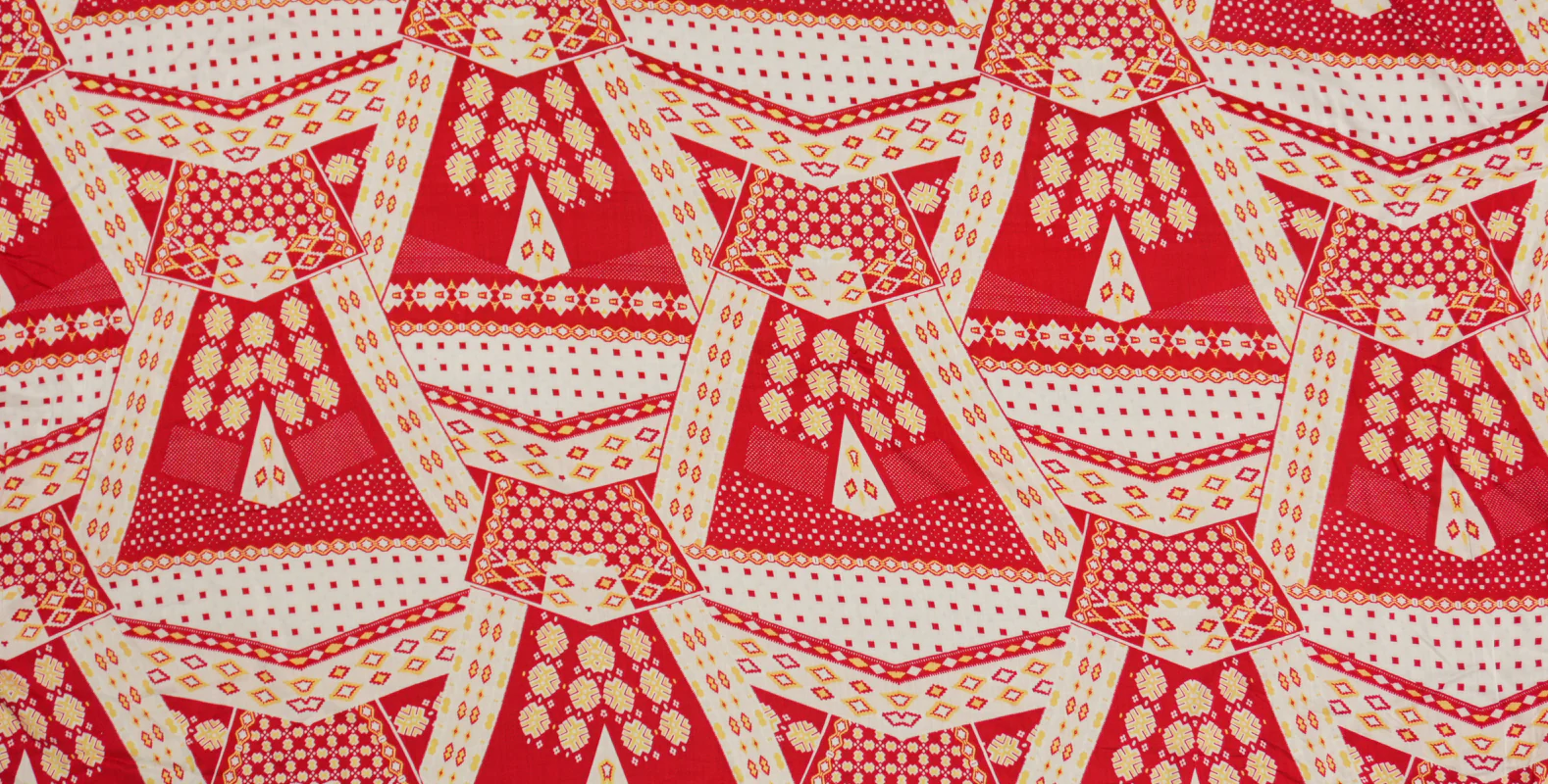 Red-Ivory-Yellow Rayon Aztec Printed Voile Woven Fabric - Image 2