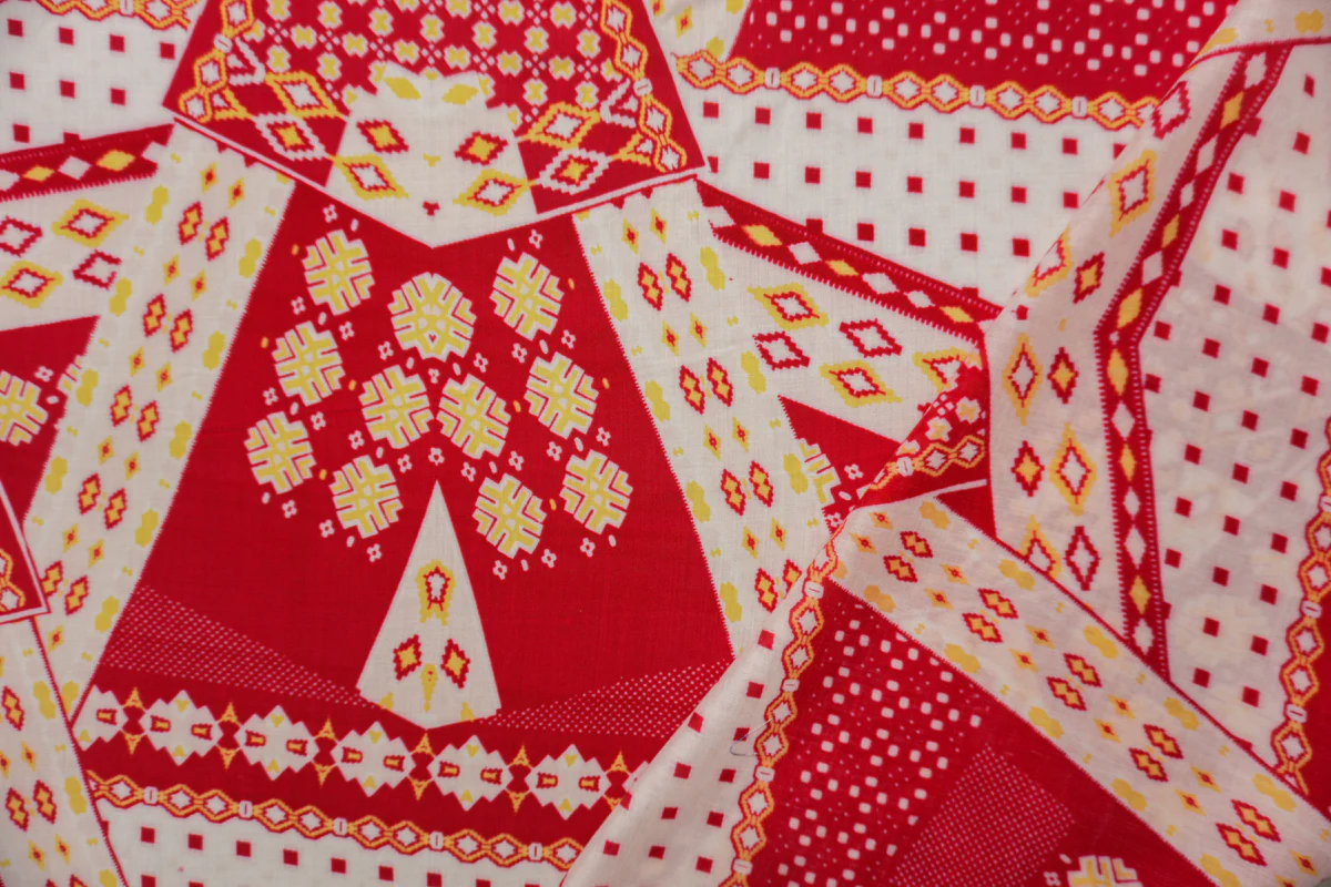 Red-Ivory-Yellow Rayon Aztec Printed Voile Woven Fabric - Image 3