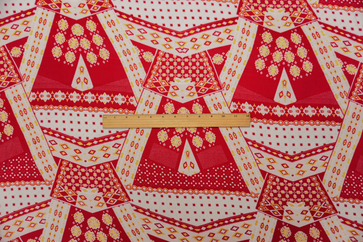 Red-Ivory-Yellow Rayon Aztec Printed Voile Woven Fabric - Image 5