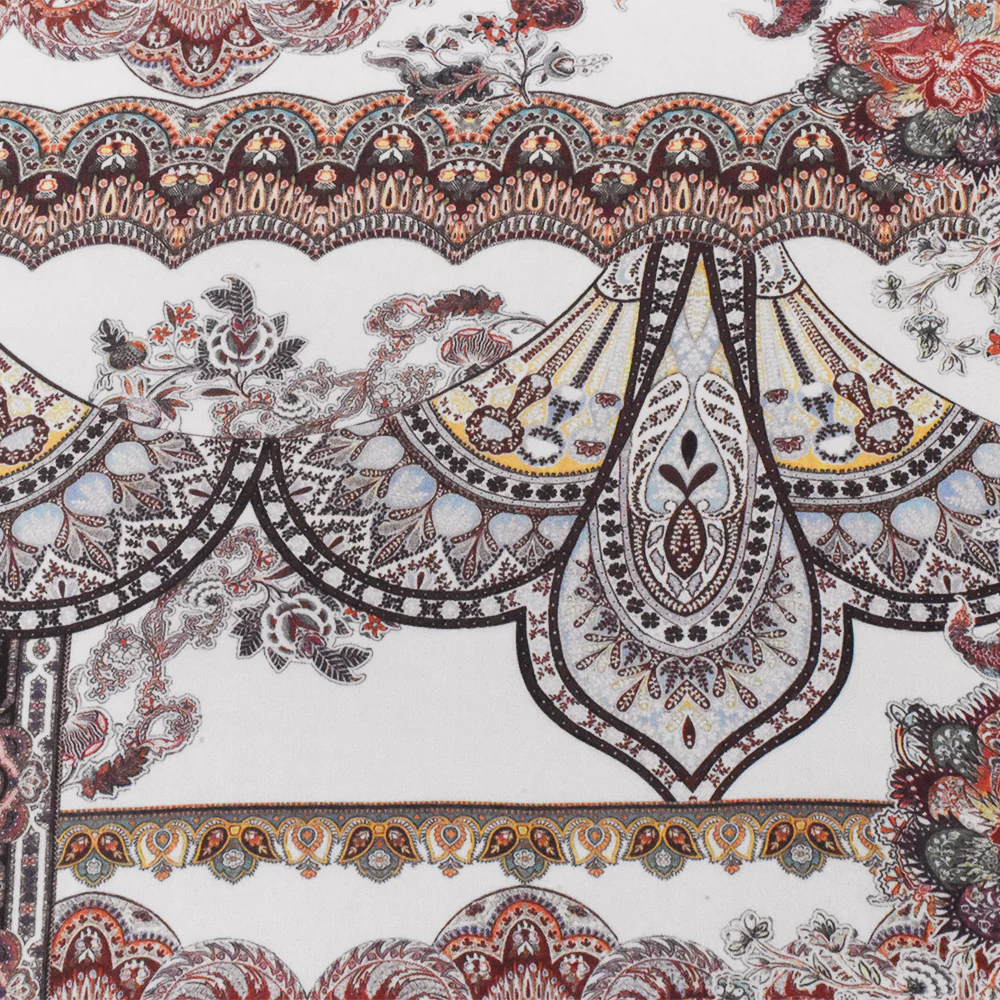Red-Multi Famous Designer Viscose Paisley Border Printed Chiffon Fabric - Image 4