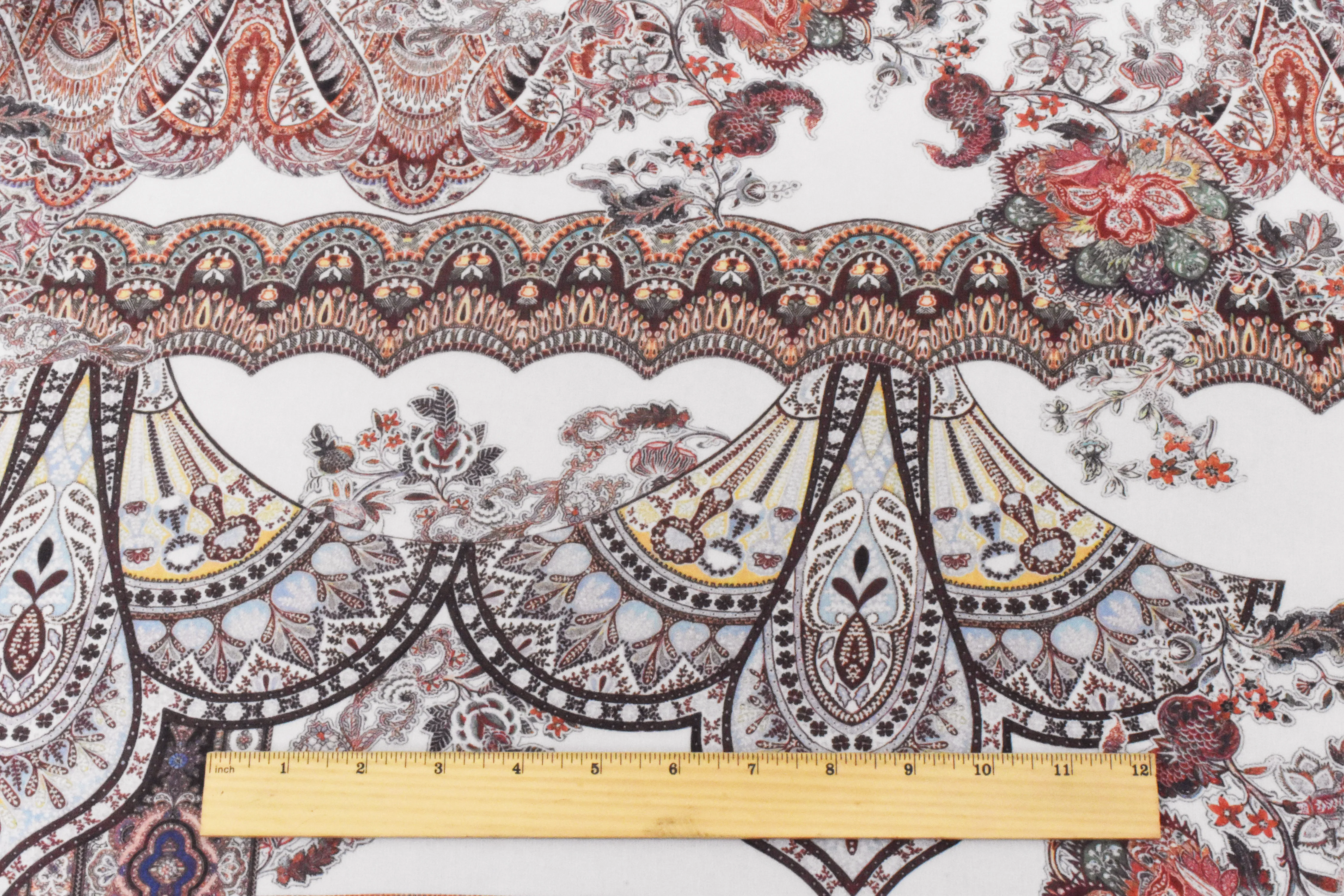 Red-Multi Famous Designer Viscose Paisley Border Printed Chiffon Fabric - Image 5