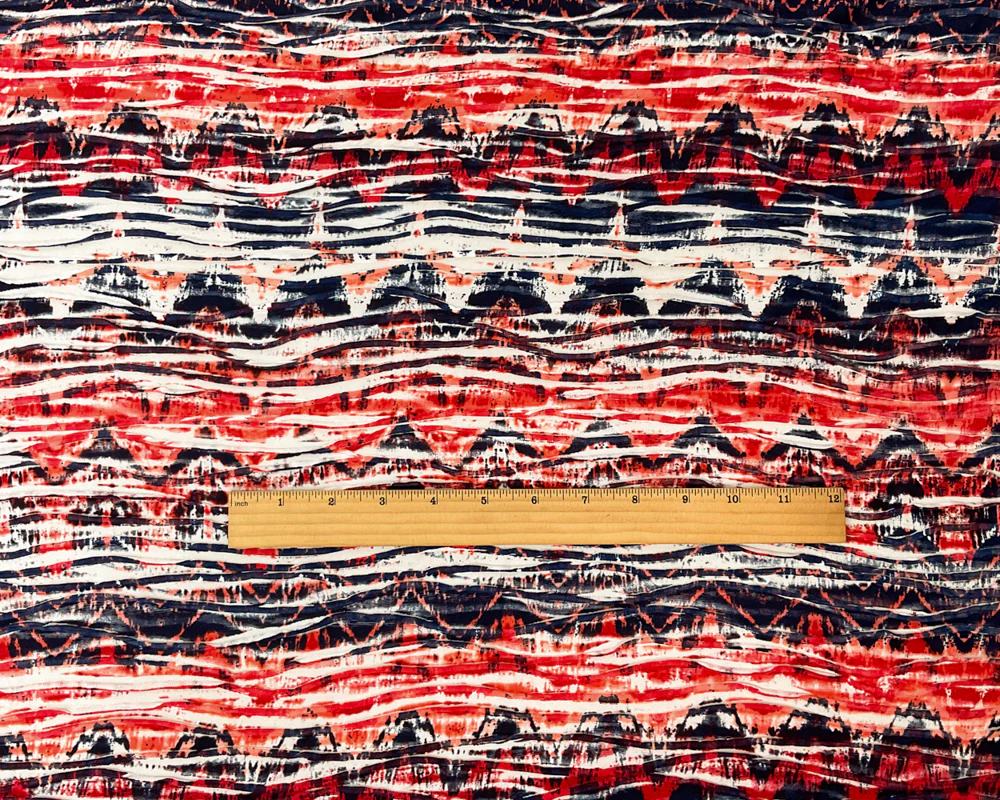 Red-Multi Poly Abstract Chevron Printed Knife Pleat Knit Fabric - Image 4