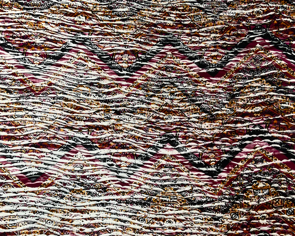 Red-Multi Poly Chevron Baroque Printed Knife Pleat Knit Fabric - Image 3