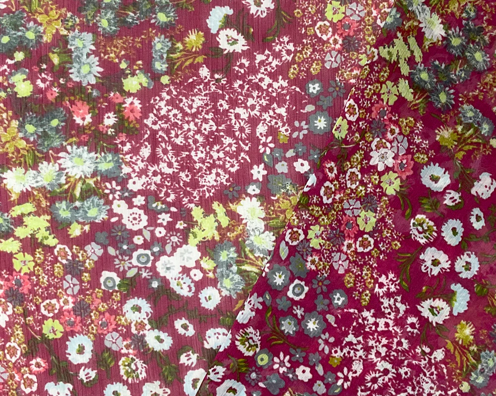 Red-Multi Poly Floral Printed Crinkle Yoryu Chiffon Woven Fabric - Image 2