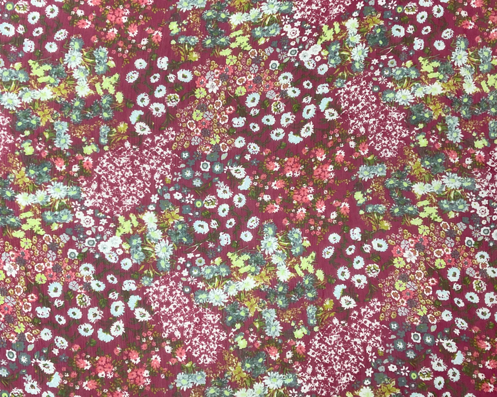 Red-Multi Poly Floral Printed Crinkle Yoryu Chiffon Woven Fabric - Image 3