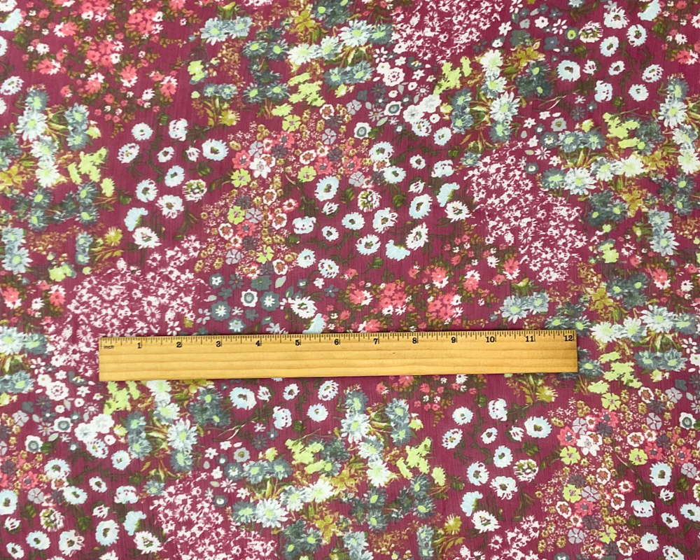 Red-Multi Poly Floral Printed Crinkle Yoryu Chiffon Woven Fabric - Image 4