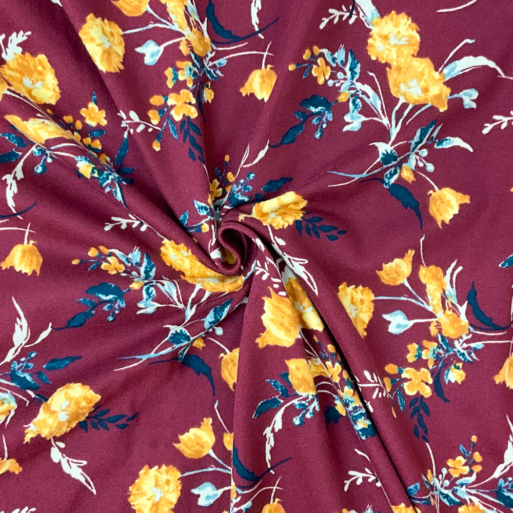 Red-Multi Poly Spandex Stretch Floral Print DB Jersey Knit Fabric