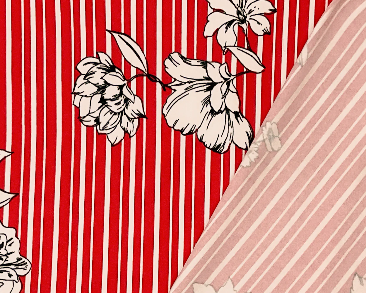 Red-Multi Poly Spandex Stretch Floral Stripe Print DB Jersey Knit Fabric - Image 2