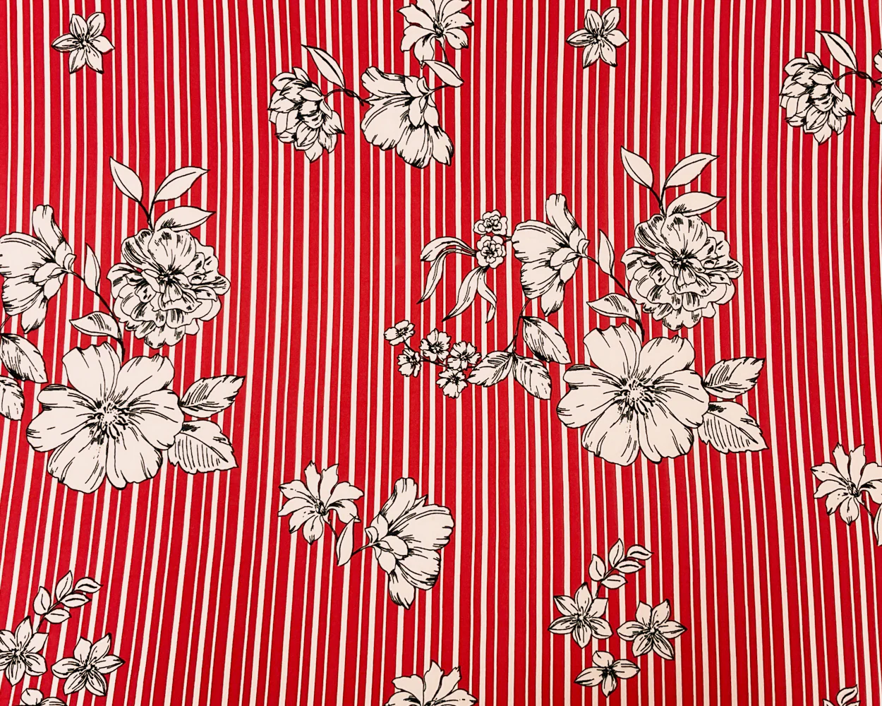 Red-Multi Poly Spandex Stretch Floral Stripe Print DB Jersey Knit Fabric - Image 3