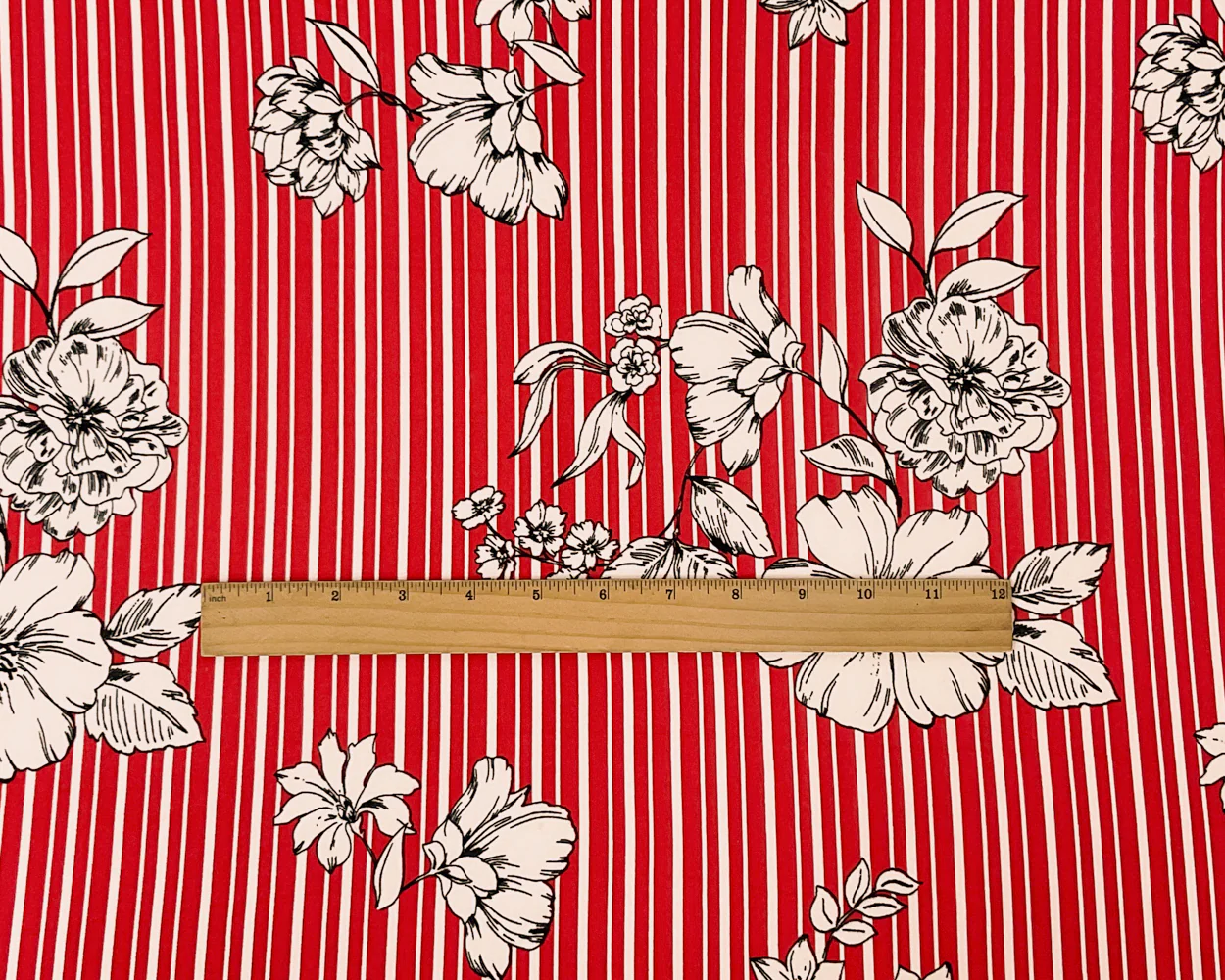 Red-Multi Poly Spandex Stretch Floral Stripe Print DB Jersey Knit Fabric - Image 4