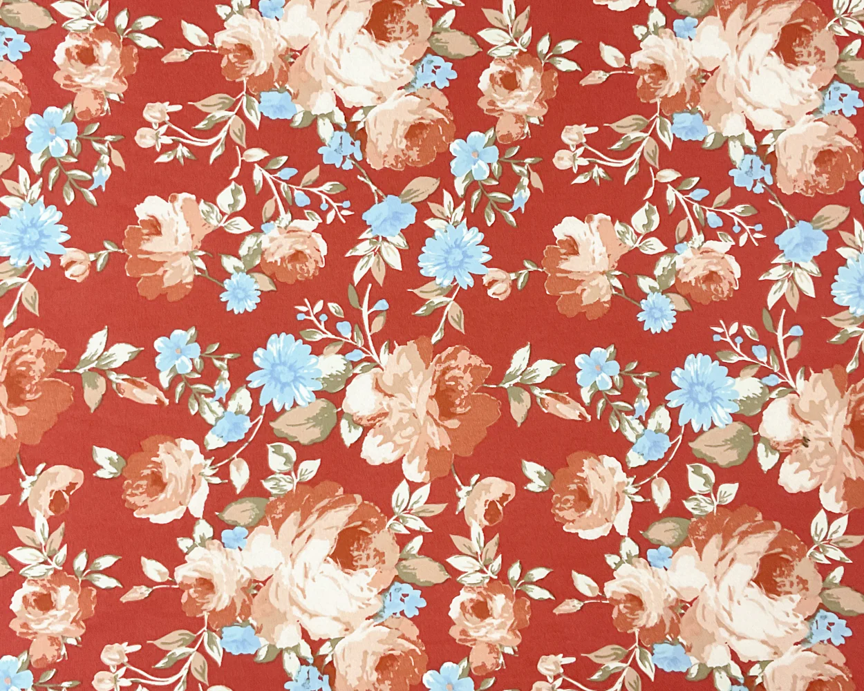 Red-Multi Poly Stretch Spandex Floral Print DB Jersey Knit Fabric - Image 3