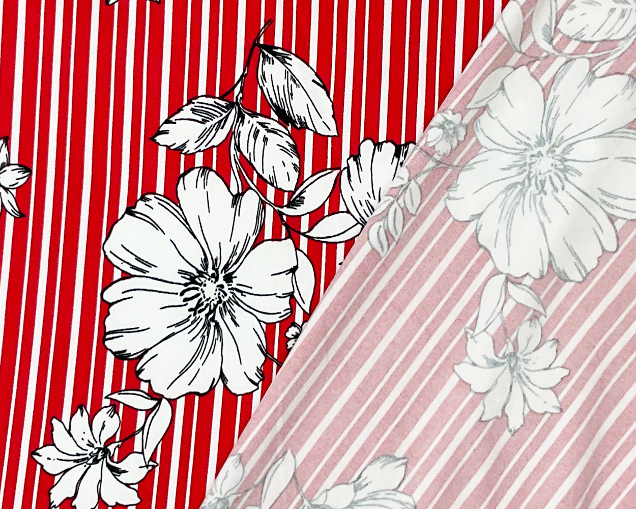 Red-Multi Poly Stretch Spandex Floral Stripe Print DB Jersey Knit Fabric - Image 2