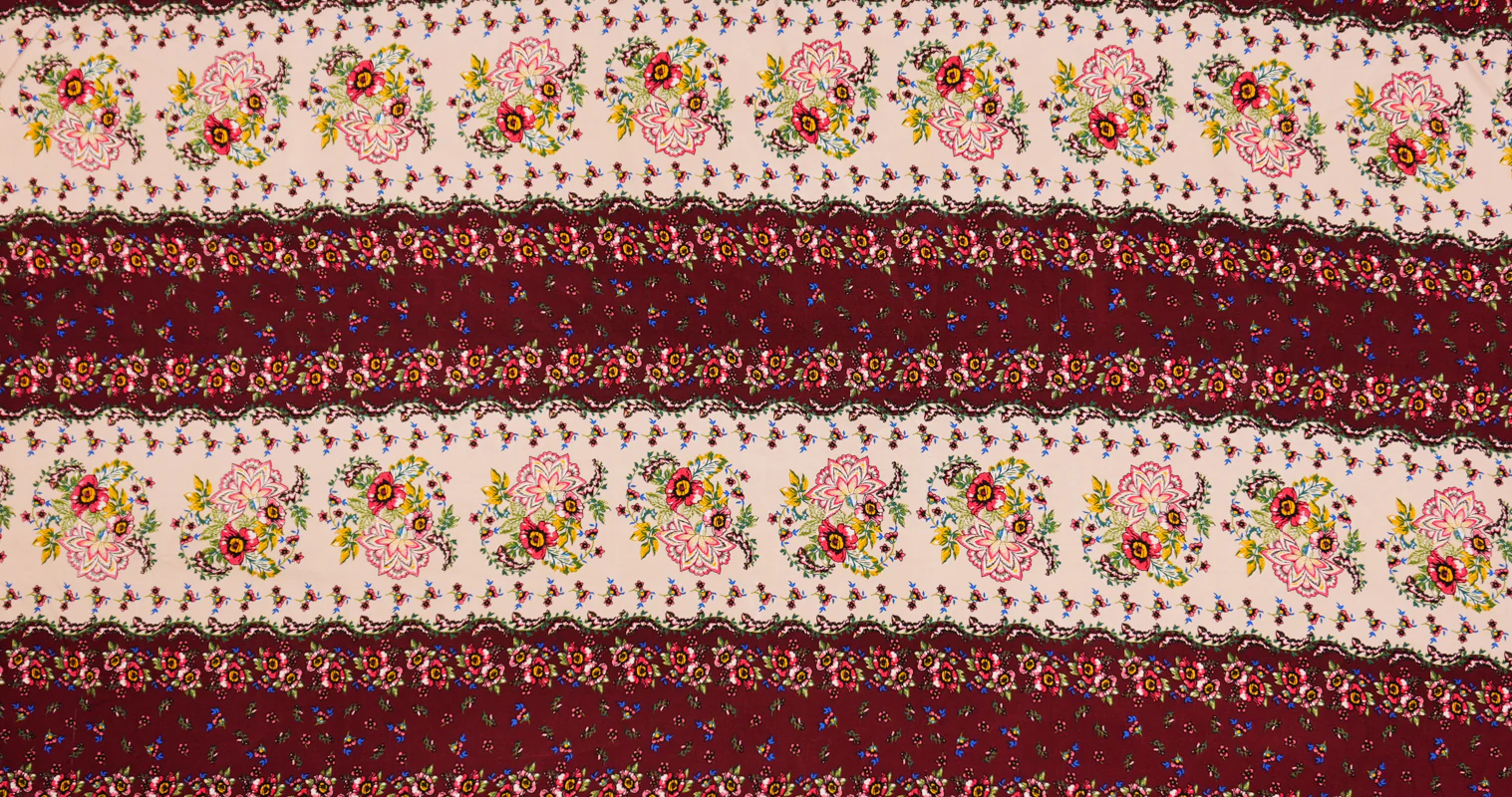 Red-Multi Rayon Floral Washable Printed Challis Woven Fabric - Image 2