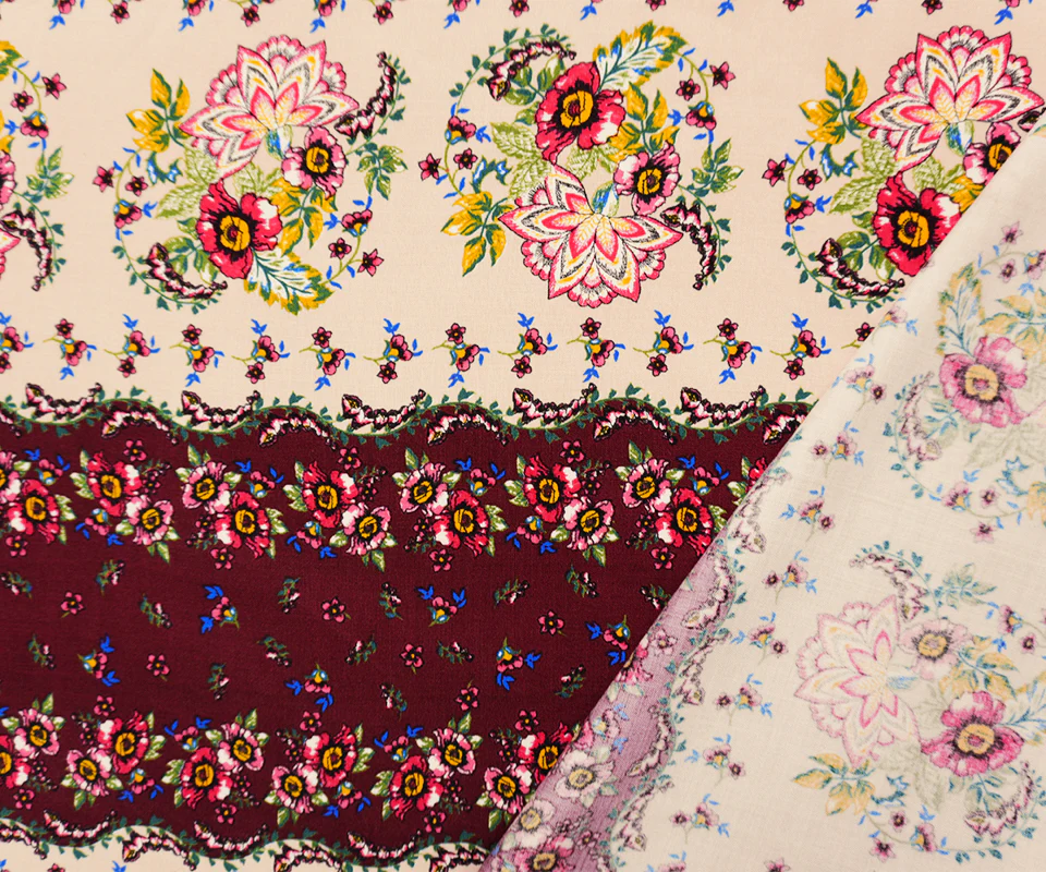 Red-Multi Rayon Floral Washable Printed Challis Woven Fabric - Image 3