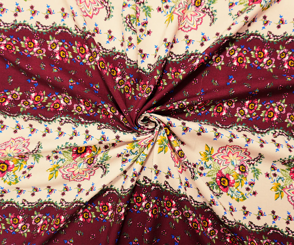Red-Multi Rayon Floral Washable Printed Challis Woven Fabric - Image 4