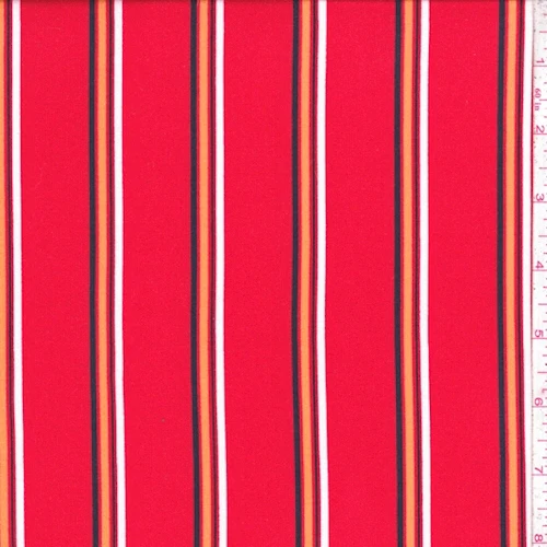 Red Multi Stripe Double Brushed Jersey Knit Fabric
