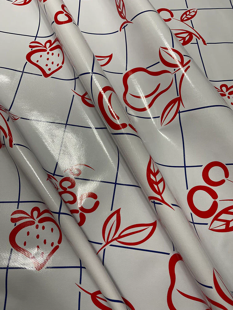 Red Navy Check Oilcloth Fabric - Reorderable - Image 3