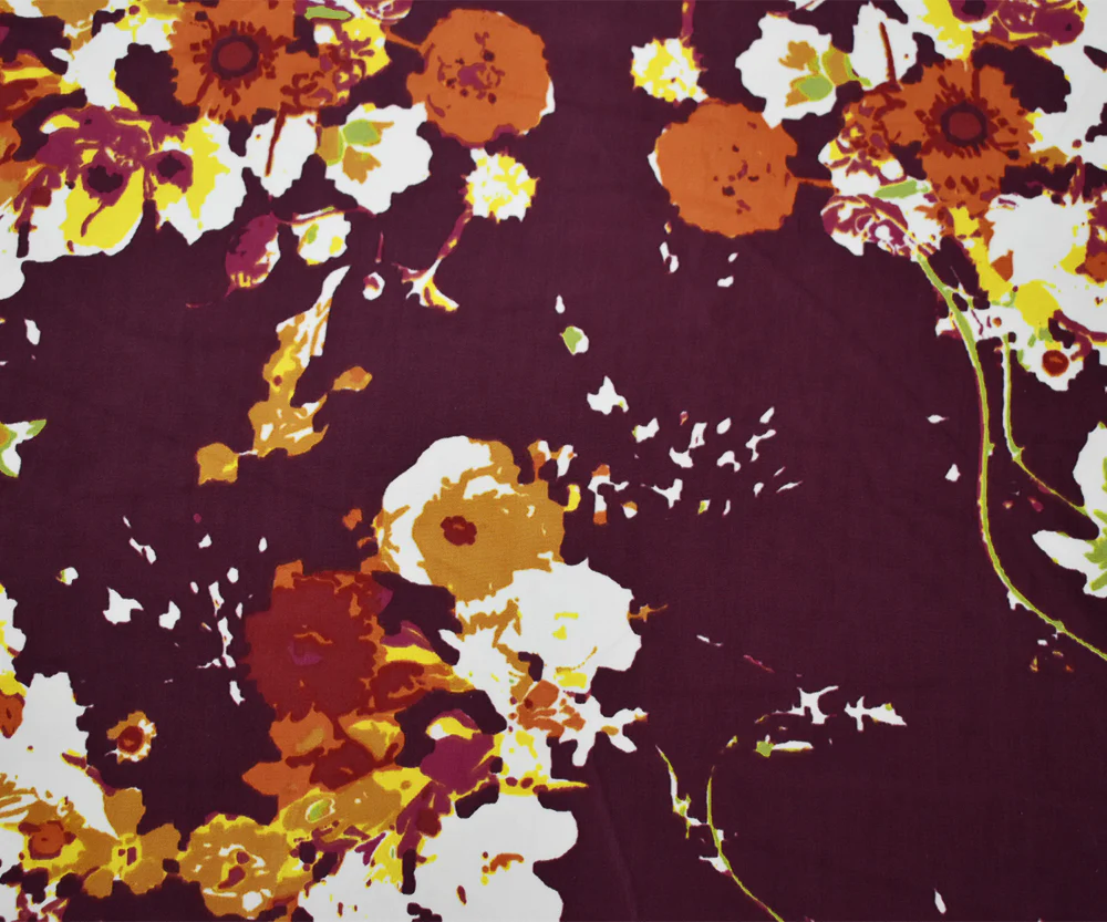 Red-Orange-Multi Poly Floral Printed Faille Woven Fabric - Image 3