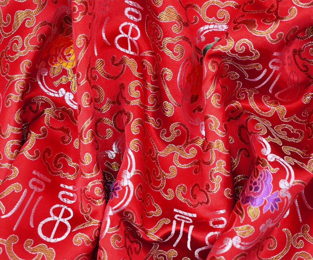Red-Orange-Multi Polyester Fancy Floral Trellis Chinese Brocade Woven Fabric - Image 4