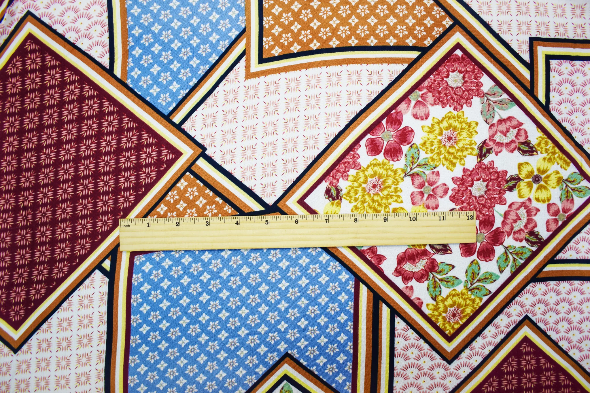 Red-Orange-Multi Rayon Multi Panel Pattern Printed Gauze Woven Fabric - Image 2