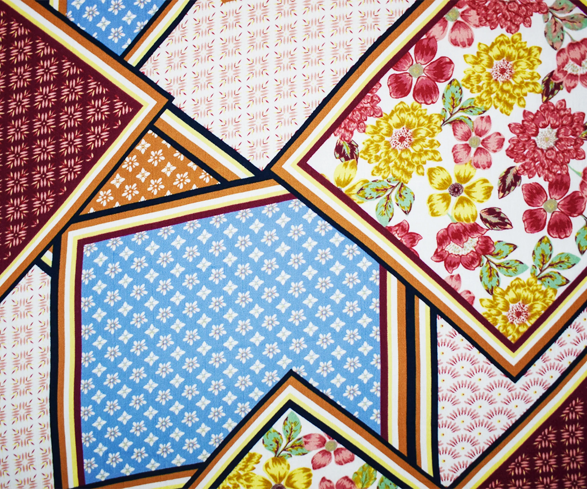 Red-Orange-Multi Rayon Multi Panel Pattern Printed Gauze Woven Fabric - Image 3