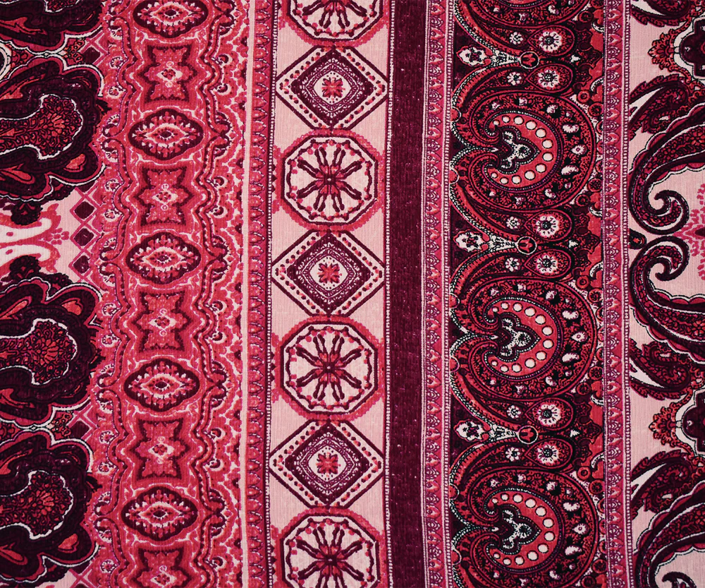Red-Pink-Multi Poly Paisley Baroque Printed Crepe Georgette Woven Fabric - Image 3