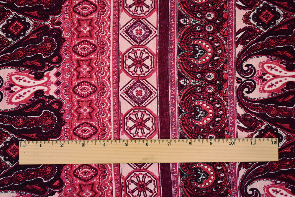 Red-Pink-Multi Poly Paisley Baroque Printed Crepe Georgette Woven Fabric - Image 4