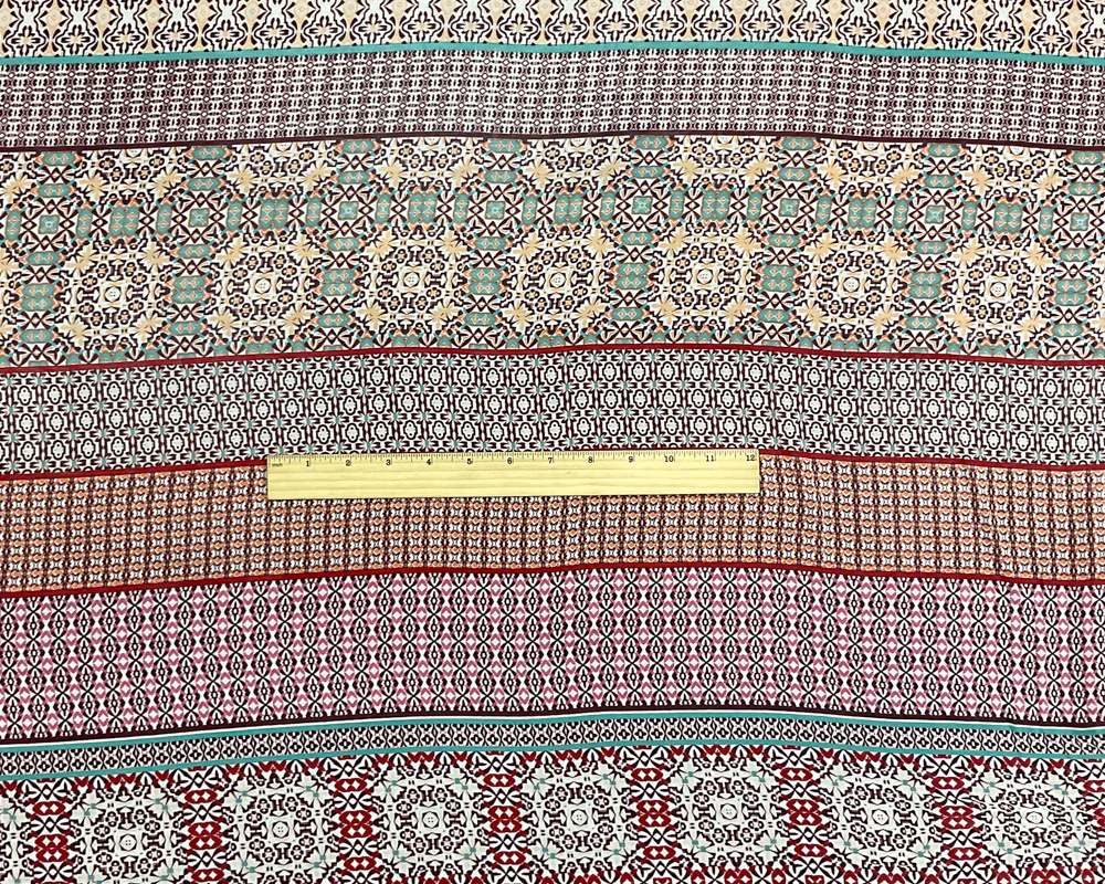 Red-Pink-Multi Poly Stripe Aztec Printed Chiffon Woven Fabric - Image 4
