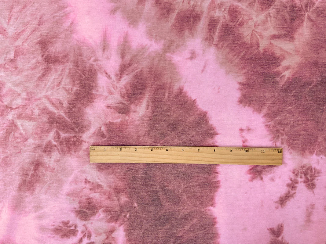 Red-Pink Poly Rayon Stretch Tie Dye Fleece Knit Fabric - Image 3