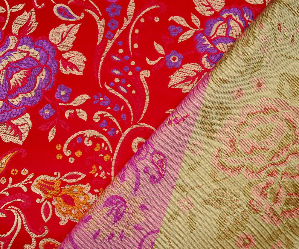 Red-Purple-Multi Polyester Floral Vine Pattern Chinese Brocade Woven Fabric - Image 3