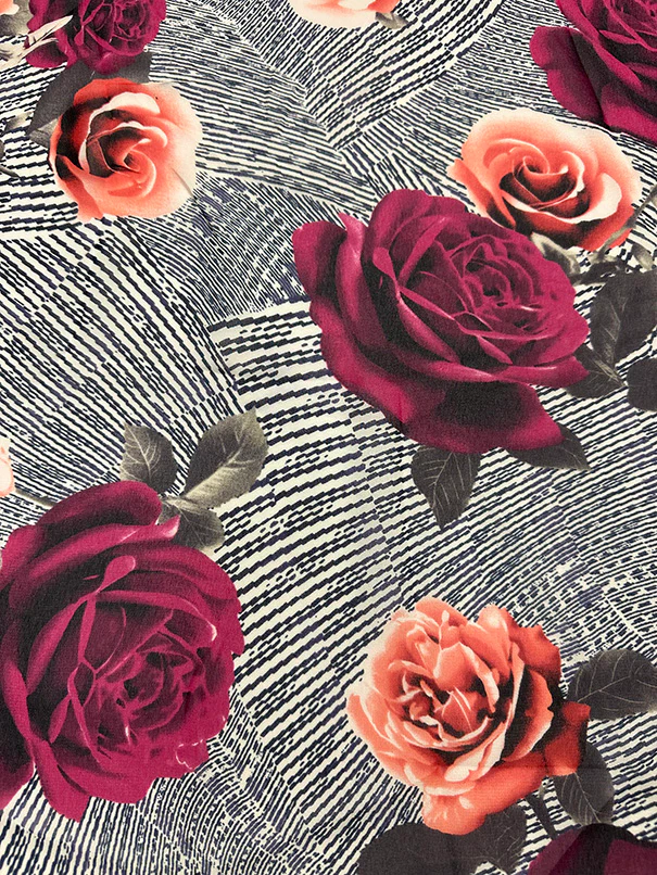 Red Rose Floral Print Poly Chiffon Fabric - Image 2